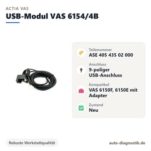 ACTIA VAS USB-Modul ASE 405 435 02 000 VAS 6154/4B mit Übersicht der wichtigsten Eigenschaften