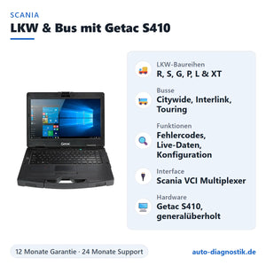 Scania LKW- und Bus-Diagnosegerät mit Getac S410 mit Übersicht der wichtigsten Funktionen