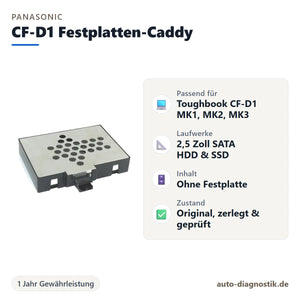 Panasonic Toughbook CF-D1 Festplatten-Caddy mit Übersicht der wichtigsten Eigenschaften