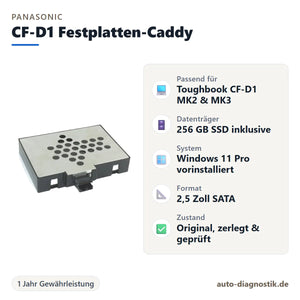 Panasonic Toughbook CF-D1 Festplatten-Caddy mit 256 GB SSD mit Übersicht der wichtigsten Eigenschaften