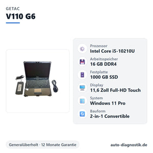Getac V110 G6 mit Übersicht der wichtigsten technischen Daten