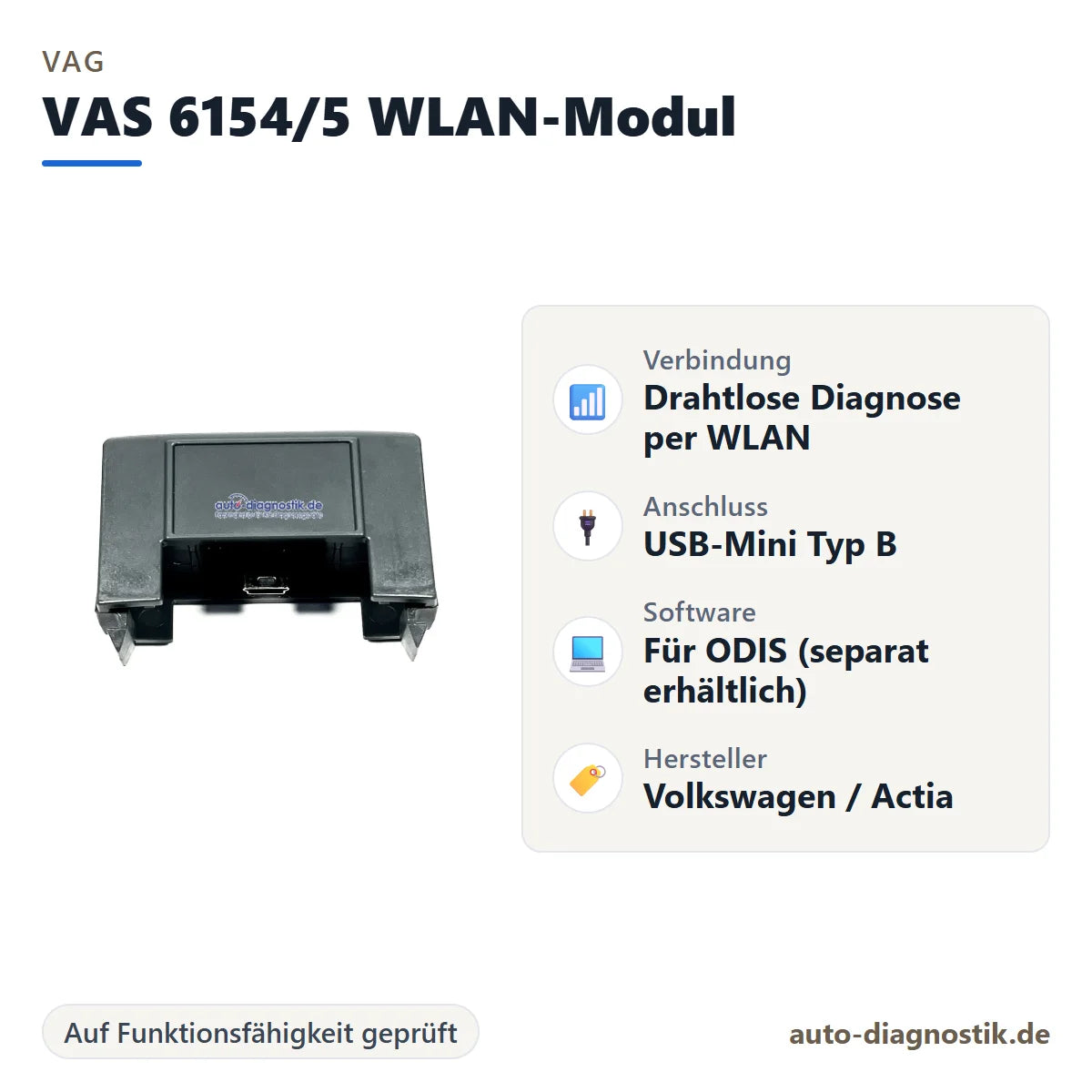 VAS 6154/5 WLAN-Modul mit Übersicht der wichtigsten Eigenschaften