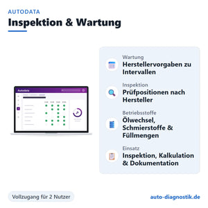 Autodata Serviceinformationen für Inspektion und Wartung mit Übersicht der wichtigsten Funktionen