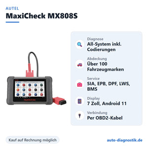 Autel MaxiCheck MX808S mit Übersicht der wichtigsten Funktionen