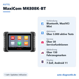 Autel MaxiCom MK808K-BT mit Übersicht der wichtigsten Funktionen