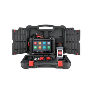 Autel MaxiCom MK908 Pro II im geöffneten Transportkoffer mit MaxiFlash Elite, Kabeln und Adaptern