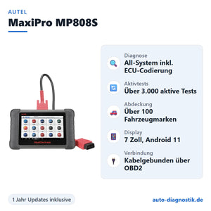 Autel MaxiPro MP808S mit Übersicht der wichtigsten Funktionen