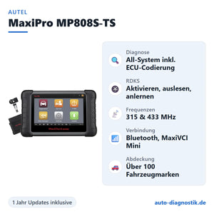 Autel MaxiPro MP808S-TS mit Übersicht der wichtigsten Funktionen