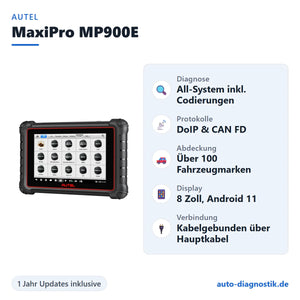 Autel MaxiPro MP900E mit Übersicht der wichtigsten Funktionen