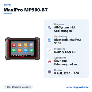 Autel MaxiPro MP900-BT mit Übersicht der wichtigsten Funktionen