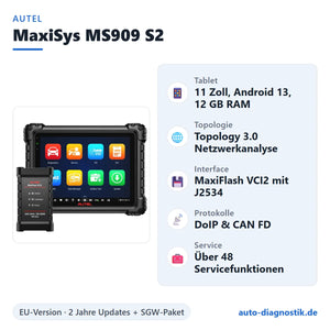 Autel MaxiSys MS909 S2 mit Übersicht der wichtigsten Funktionen