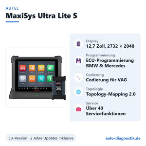 Autel MaxiSys Ultra Lite S mit Übersicht der wichtigsten Funktionen