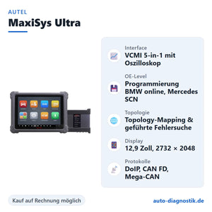 Autel MaxiSys Ultra mit Übersicht der wichtigsten Funktionen