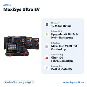 Autel MaxiSys Ultra EV mit Übersicht der wichtigsten Funktionen