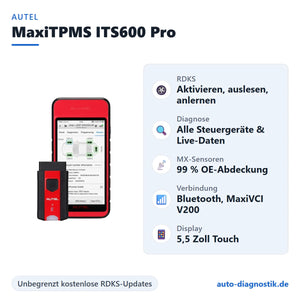 Autel MaxiTPMS ITS600 Pro mit Übersicht der wichtigsten Funktionen