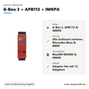 Autel MaxiIM Zubehörpaket G-Box 3, APB112 und IMKPA mit Übersicht der wichtigsten Eigenschaften