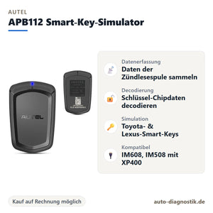 Autel APB112 Smart-Key-Simulator mit Übersicht der wichtigsten Funktionen