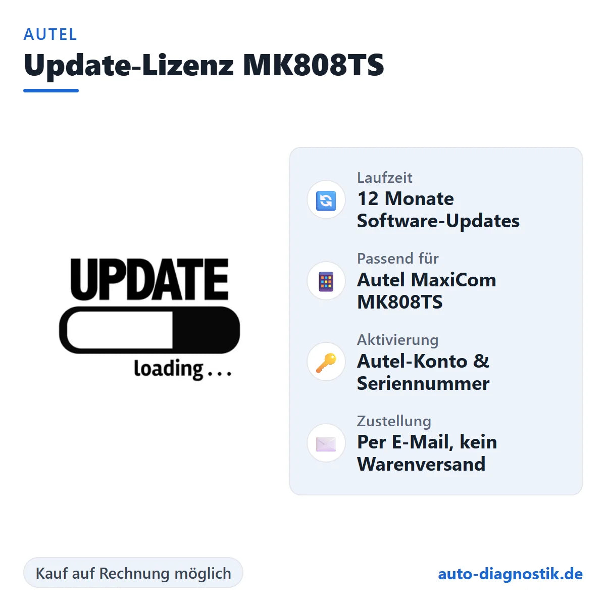 Autel Update-Lizenz MK808TS mit Übersicht der wichtigsten Funktionen