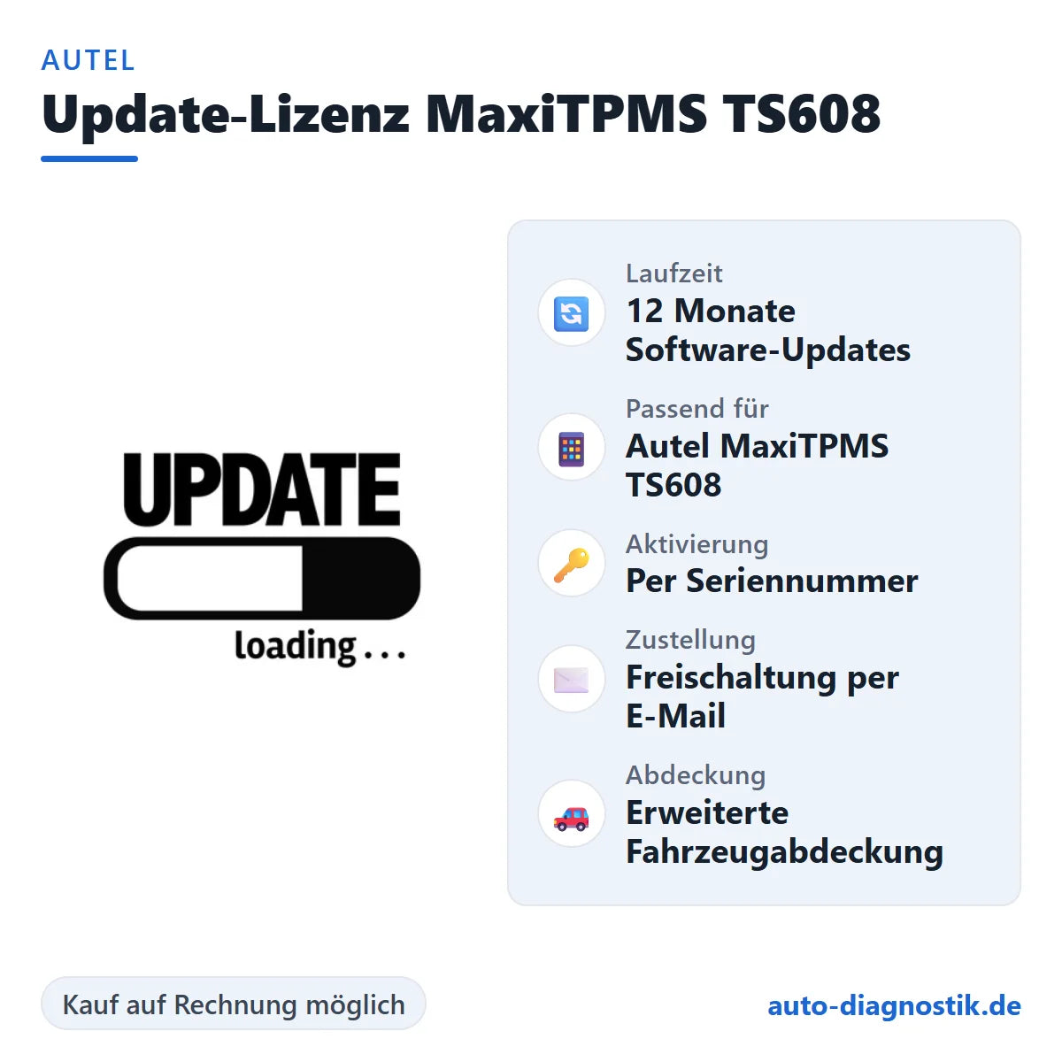Autel Update-Lizenz MaxiTPMS TS608 mit Übersicht der wichtigsten Funktionen