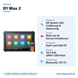 OTOFIX D1 Max 2 Diagnosegerät mit Übersicht der wichtigsten Funktionen