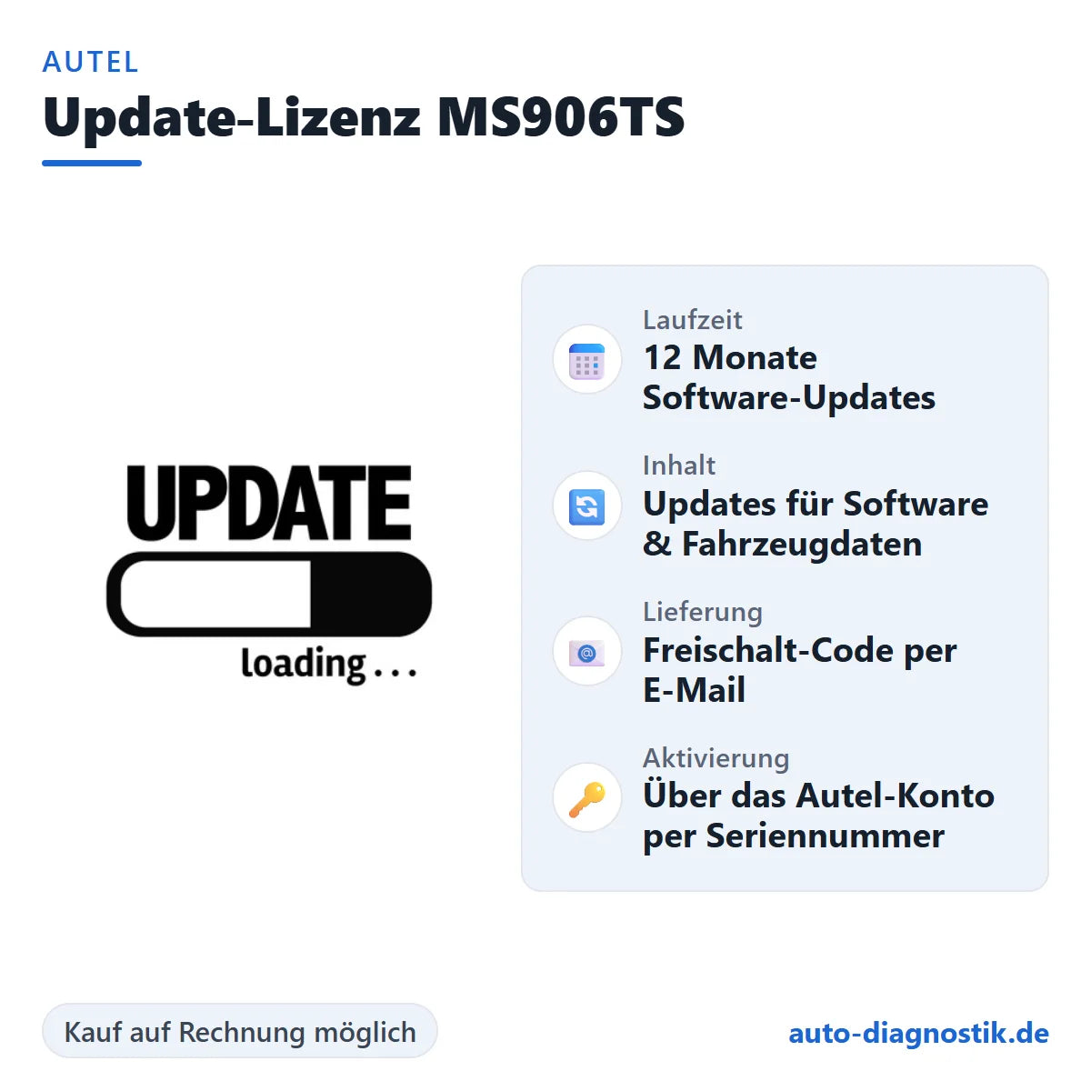 Autel Update-Lizenz MS906TS mit Übersicht der wichtigsten Leistungen