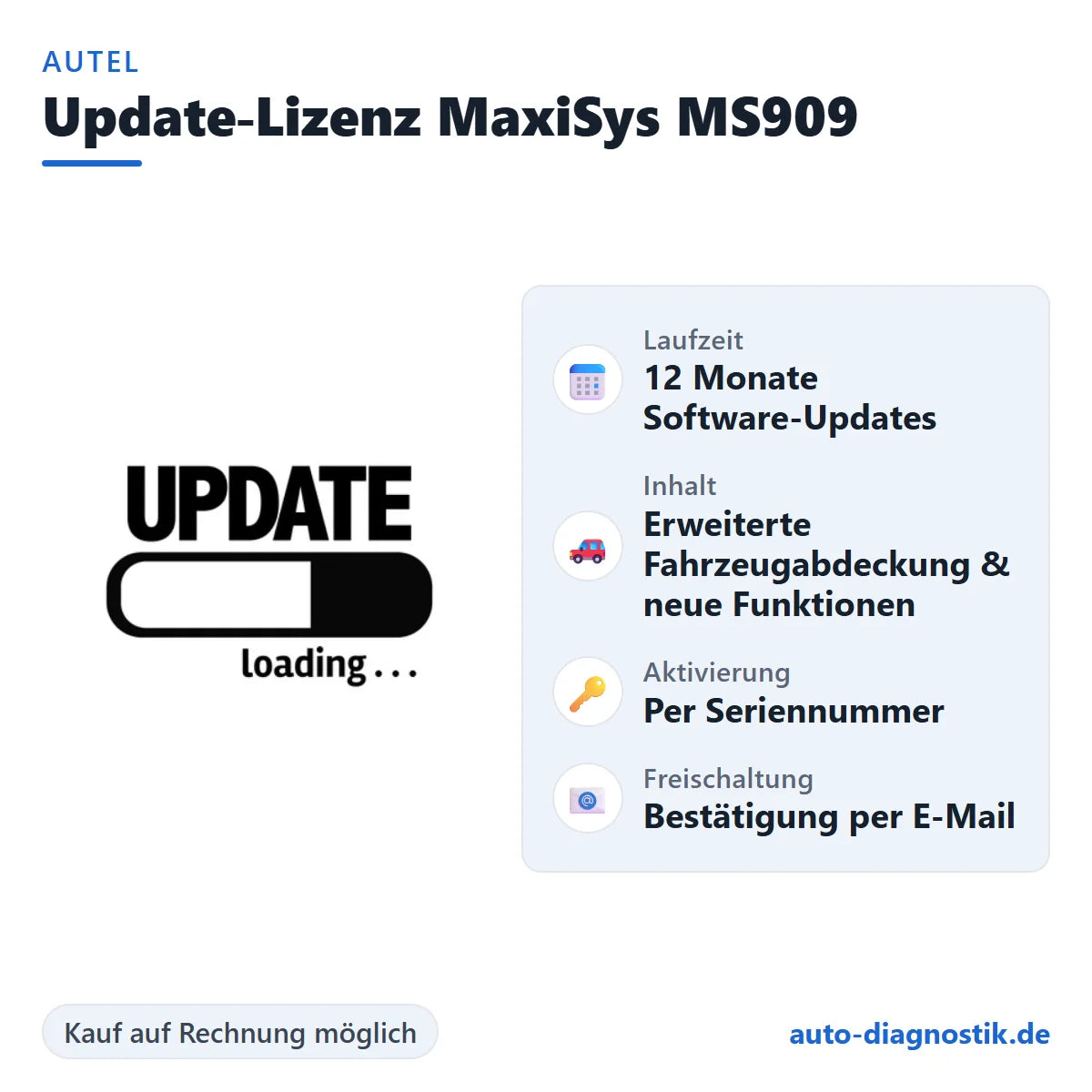 Autel Update-Lizenz MaxiSys MS909 mit Übersicht der wichtigsten Leistungen