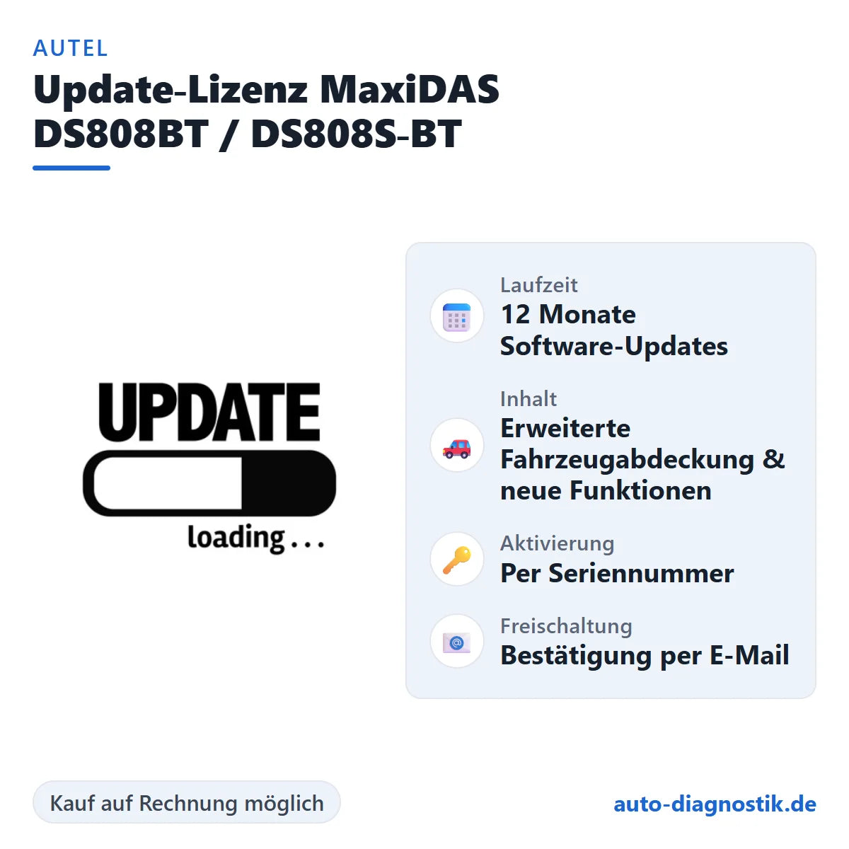 Autel Update-Lizenz MaxiDAS DS808BT und DS808S-BT mit Übersicht der wichtigsten Leistungen