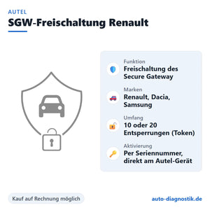 Autel SGW-Freischaltung Renault mit Übersicht der wichtigsten Leistungen