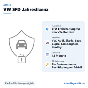 Autel VW SFD-Jahreslizenz mit Übersicht der wichtigsten Leistungen