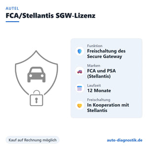 Autel FCA/Stellantis Secure-Gateway-Jahreslizenz mit Übersicht der wichtigsten Leistungen