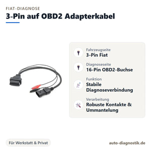Fiat 3-Pin auf OBD2 Adapterkabel mit Übersicht der wichtigsten Anschlüsse