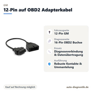 GM 12-Pin auf OBD2 Adapterkabel mit Übersicht der wichtigsten Anschlüsse