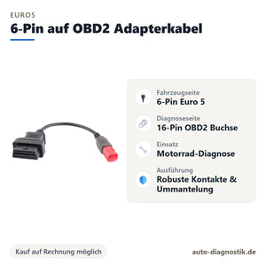 Euro5 6-Pin auf OBD2 Adapterkabel mit Übersicht der wichtigsten Anschlüsse