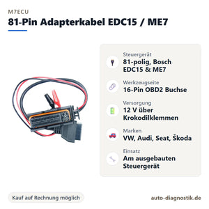 M7ECU 81-Pin Adapterkabel für Bosch EDC15 und ME7 mit Übersicht der wichtigsten Anschlüsse