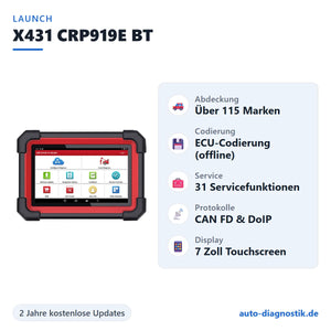 LAUNCH X431 CRP919E BT mit Übersicht der wichtigsten Funktionen