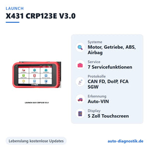 LAUNCH X431 CRP123E V3.0 mit Übersicht der wichtigsten Funktionen