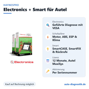 HaynesPro WorkshopData Electronics und Smart für Autel MaxiSys mit Übersicht der wichtigsten Funktionen