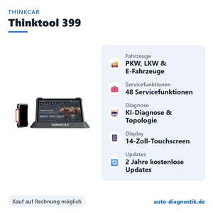 THINKCAR Thinktool 399 mit Übersicht der wichtigsten Funktionen
