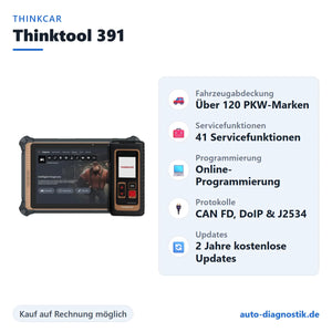 THINKCAR Thinktool 391 mit Übersicht der wichtigsten Funktionen