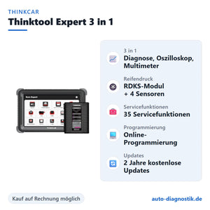 THINKCAR Thinktool Expert 3 in 1 mit Übersicht der wichtigsten Funktionen