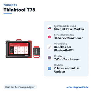 THINKCAR Thinktool T78 mit Übersicht der wichtigsten Funktionen