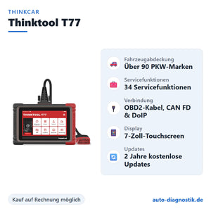 THINKCAR Thinktool T77 mit Übersicht der wichtigsten Funktionen