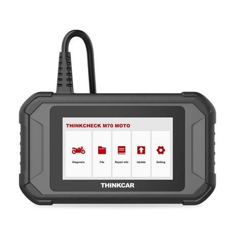 Thinkcar Thinkcheck M70 MOTO Motorrad-Diagnosegerät von vorne mit festem Diagnosekabel