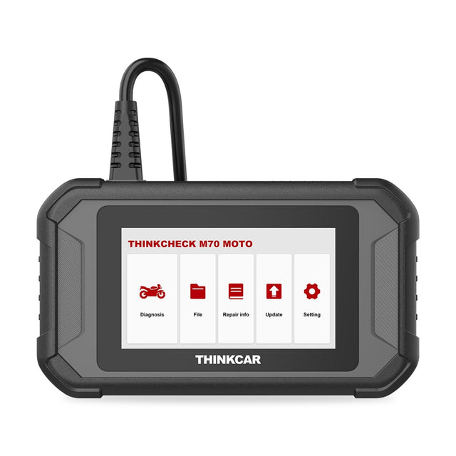 Thinkcar Thinkcheck M70 MOTO Motorrad-Diagnosegerät von vorne mit festem Diagnosekabel