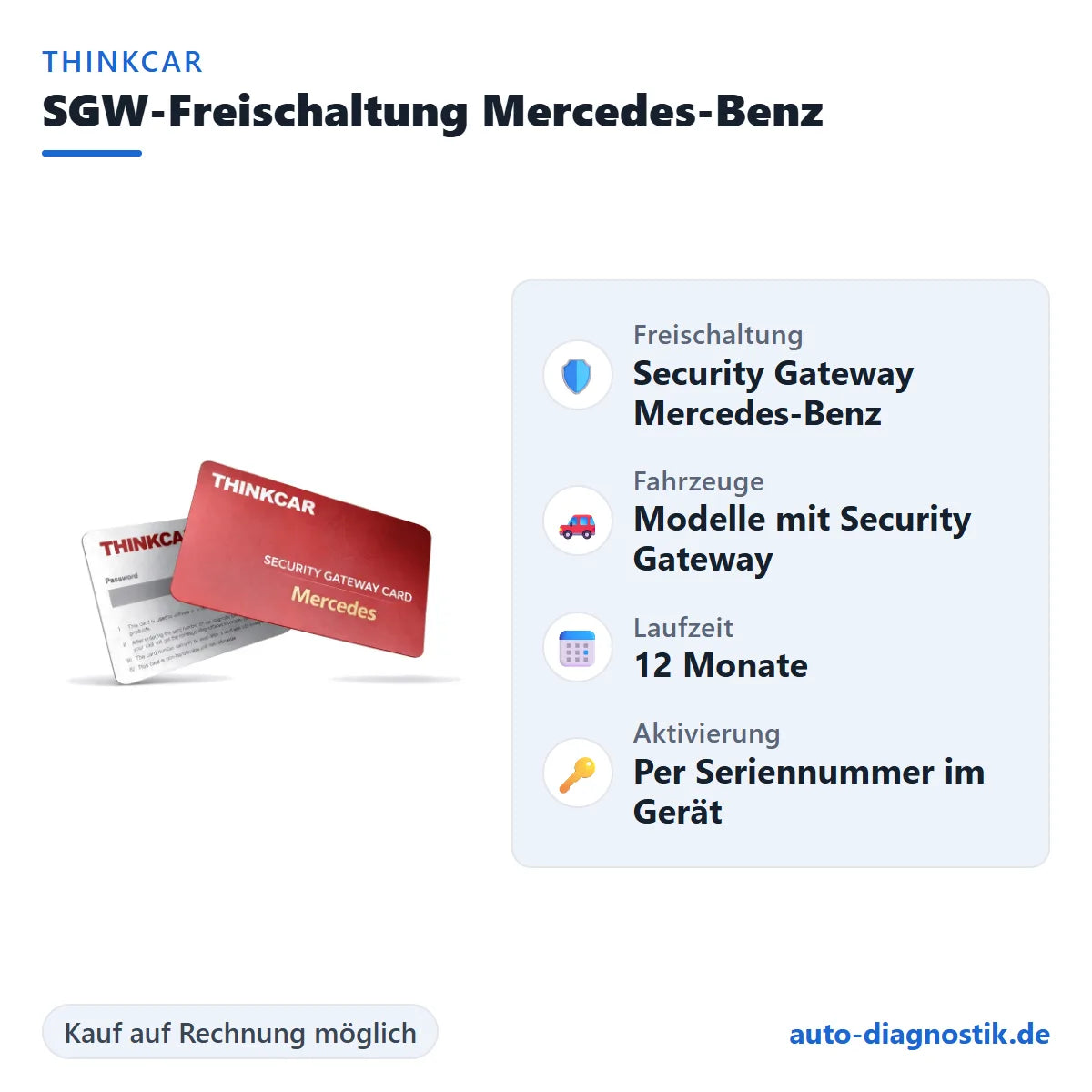 Thinkcar SGW-Freischaltung Mercedes-Benz mit Übersicht der wichtigsten Leistungen
