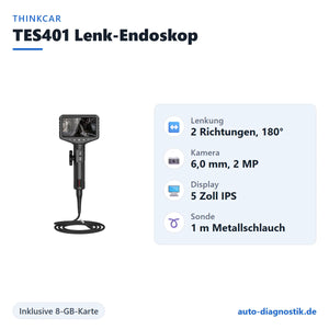 Thinkcar TES401 Lenk-Endoskop mit Übersicht der wichtigsten technischen Daten