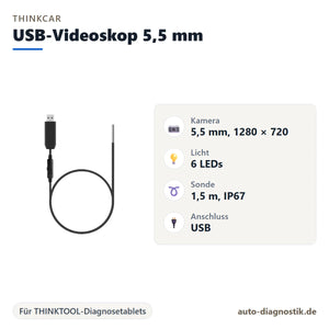 Thinkcar USB-Videoskop 5,5 mm mit Übersicht der wichtigsten Eigenschaften