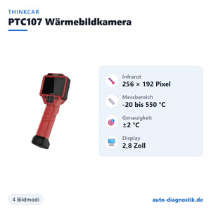 Thinkcar PTC107 Wärmebildkamera mit Übersicht der wichtigsten technischen Daten