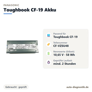 Panasonic Toughbook CF-19 Akku mit Übersicht der wichtigsten Eigenschaften