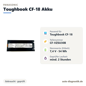 Panasonic Toughbook CF-18 Akku mit Übersicht der wichtigsten Eigenschaften
